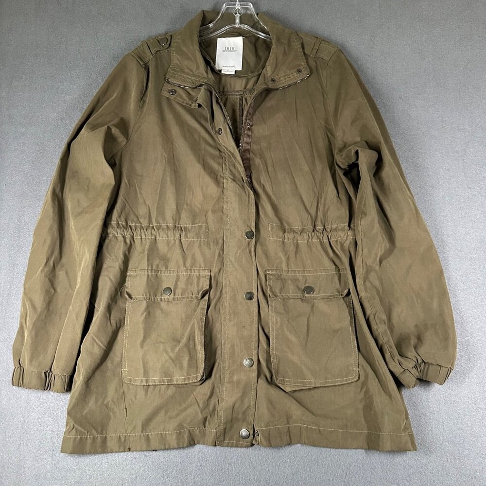 Iris Los Angeles Womens L Green Utility Militar Front Zip Button Jacket - Picture 2 of 13